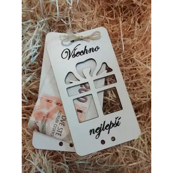 Obálka Dekohra.eu Dřevěná obálka k narozeninám 9x16,2 cm 1 ks bílá