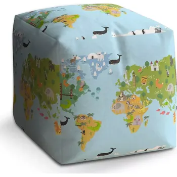Taburet Sablio Taburet Kostka Zvířecí mapa světa: 40x40x40 cm - Sablio