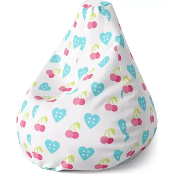 Sedací pytel Sedací vak Pear Třešně a srdce - Sablio - 70 x 95 x 15 cm