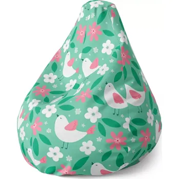 Sedací pytel Sedací vak Pear Květiny a ptáčci - Sablio - 70 x 95 x 15 cm