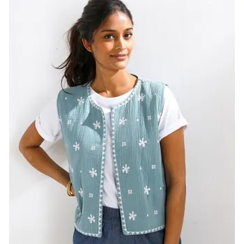 Mušelínová vesta s výšivkou modrošedá/režná 38