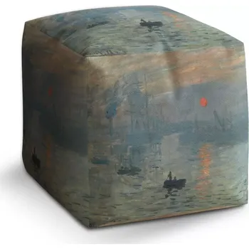 Taburet Sablio Taburet Cube Imprese, východ slunce - Claude Monet: 40x40x40 cm
