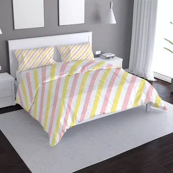 Povlečení Saténové povlečení Růžové a žluté pruhy - Sablio - 140x200 / 90x70