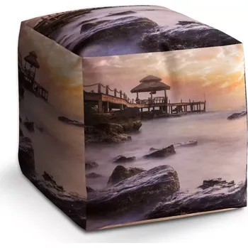Taburet Sablio Taburet Kostka Mlha nad mořem: 40x40x40 cm - Sablio