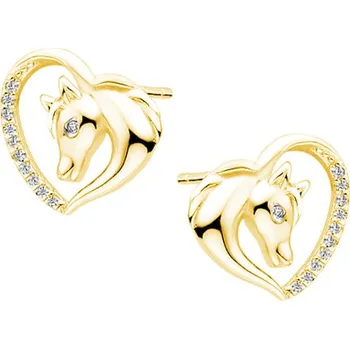 Náušnice Olivie Stříbrné zlacené náušnice KŮŇ V SRDCI 4657 Ag 925; ≤1,8 g.