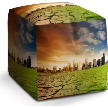 Taburet Sablio Taburet Kostka Vyprahlá zem před mrakodrapy: 40x40x40 cm - Sablio