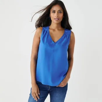 Jednobarevný top s výstřihem do V modrá 46
