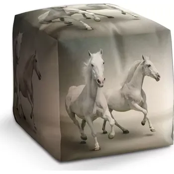 Taburet Sablio Taburet Kostka Dva bílí koně: 40x40x40 cm - Sablio