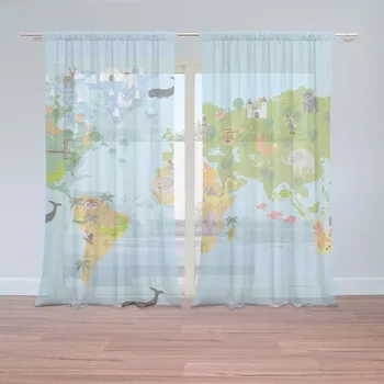 Záclona Sablio Záclony Zvířecí mapa světa: 2 ks - 150x250 cm - Sablio