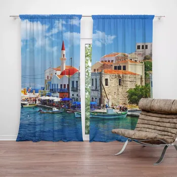 Závěs Sablio Závěsy Domky na pobřeží: 2 ks - 140x250 cm - Sablio