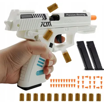 autíčko PISTOLE S ZÁSOBNÍKEM AUTO PULL-BACK AKCE VYHAZOVÁNÍ NÁBOJNIC BÍLÁ HRAČKA