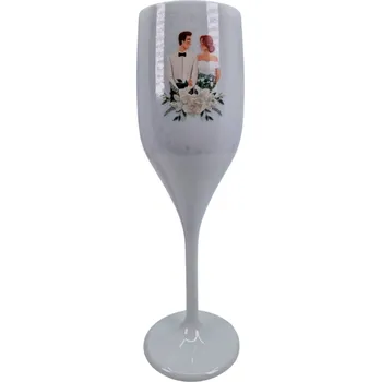 Sklenice Gold Plast Plastová nerozbitná bílá sklenice s potiskem na šampaňské FLUTE 150 ml