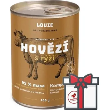 Krmivo pro psa Louie konzerva hovězí s rýží SET 4x 400 g + Louie vývar 400 g ZDARMA