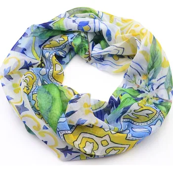 Šála Tunelová šála - bílo-žlutá s potiskem citronů