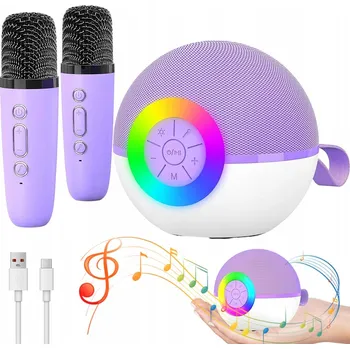 Obraz BLUETOOTH REPRODUKTOR S MIKROFONEM KARAOKE SADA PRO DĚTI 2 MIKROFONY LED