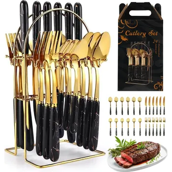 Příbor SADA PŘÍBORŮ 24 KS. NEREZOVÁ OCEL MARMOROVÁ RUKOJEŤ DÁRKOVÁ SADA