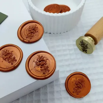 Pečeť Hotová vosková pečeť Kytice 1, barva terakota s perletí, samolepící, 1 kus