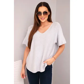 Dámský svetr Dámská svetr s krátkým rukávem a výstřihem do V šedá UNI