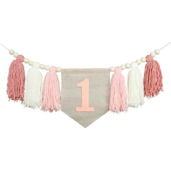 Party dekorace Boho narozeninová dekorace židle | narozeninová výzdoba 1+1 ks - růžový střapec