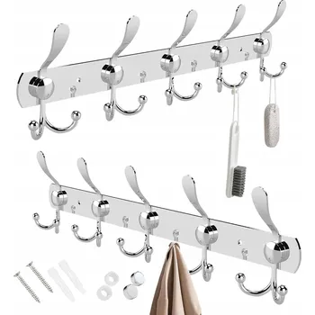 Věšák PĚT HÁČKŮ VĚŠÁK NA ZEĎ NA OBLEČENÍ A ŠÁLY Z NEREZOVÉ OCELI 2 KS