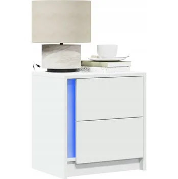 Noční stolek VidaXL Noční stolky s LED, 2 ks, bílé, dřevotříska