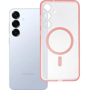 Náhradní kryt pro mobilní telefon Kryt Clear Mag Cover Case s MagSafe Samsung Galaxy S25 Pink Glitter