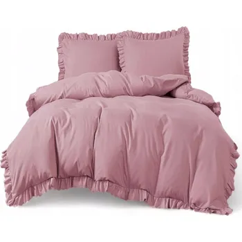 Povlečení Povlečení Saténové s volánkem 220 x 200 3 cm Mikrovlákno Růžová Pudrová