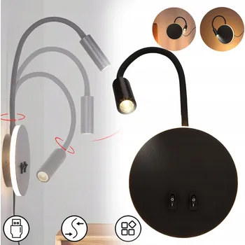 Lampička NOČNÍ LAMPA LED LAMPIČKA DO LOŽNICE OTOČNÁ LAMPIČKA NA ČTENÍ KNIH