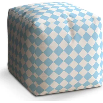 Taburet Sablio Taburet Kostka Bílomodré kosočtverce: 40x40x40 cm - Sablio