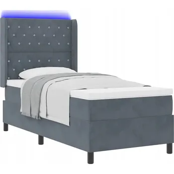 Postel Aksamitová postel s LED osvětlením 203 x 93 x 128 cm, tmavě šedá, s matrací