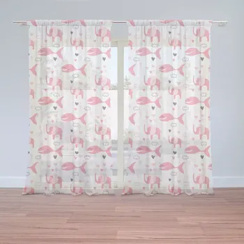 Záclona Sablio Záclony Růžové rybky a sloni: 2 ks - 150x250 cm - Sablio