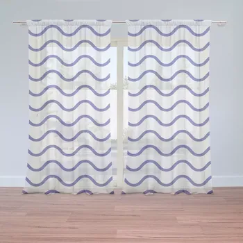 Záclona Sablio Záclony Modré vlnky: 2 ks - 150x250 cm - Sablio