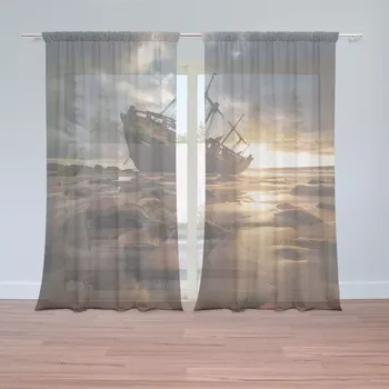 Záclona Sablio Záclony Vrak lodi při západu slunce: 2ks 150x250cm