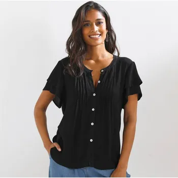 Dámská halenka Halenka se sámky a krátkými rukávy černá 54