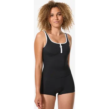 Dámské oblečení DECATHLON Dámské jednodílné nohavičkové plavky se zipem Heva 38 BÍLÁ|ČERNÁ