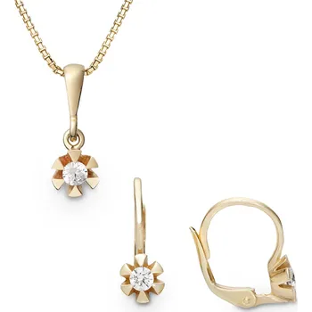 Souprava šperků Souprava náušnic a přívěšku ze žlutého zlata s přírodními diamanty 450.90+450.90