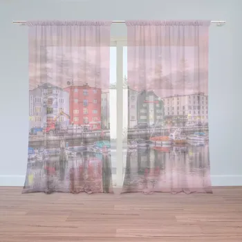 Záclona Sablio Záclony Barevné domky na pobřeží: 2 ks - 150x250 cm - Sablio