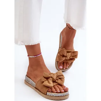 Dámské pantofle Dámské žabky na platformě s mašlí Aflia Barva: Béžová, Velikost: 36