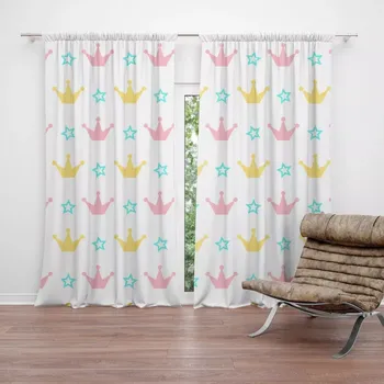 Závěs Sablio Závěsy Růžové korunky na bílé: 2 ks - 140x250 cm - Sablio