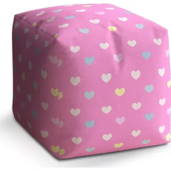 Taburet Sablio Taburet Kostka Srdce na růžové: 40x40x40 cm - Sablio