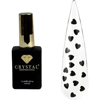 Top Love Black 12ml CRYSTAL PROFESSIONAL hybridní top s černými SRDÍČKA