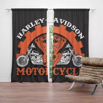 Závěs Sablio Závěsy Harley-Davidson motor Černé pozadí: 2ks 140x250cm