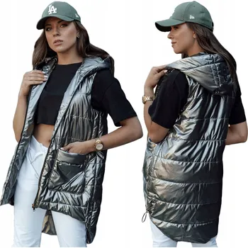 Dámská vesta DÁMSKÁ PROŠÍVANÁ VESTA SE S KAPUCÍ ZELENÁ ty4456 - S