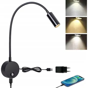 Lampička Nástěnné lampy na čtení, LED dotyková stmívatelná lampička s flexibilním ramenem