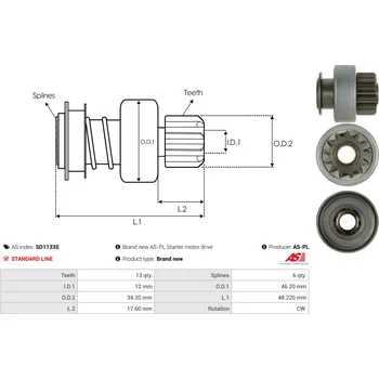 Startér Volnoběžný převod, startér AS-PL Sp. z o.o. SD0082