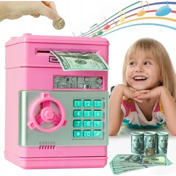 Pokladnička Dětský trezor pokladnička - bankomat na mince a bankovky s PIN kódem a heslem