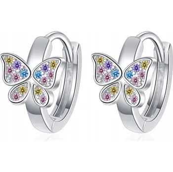 Náušnice Dámské barevné náušnice s motýly, stříbro S925, bílé zlato