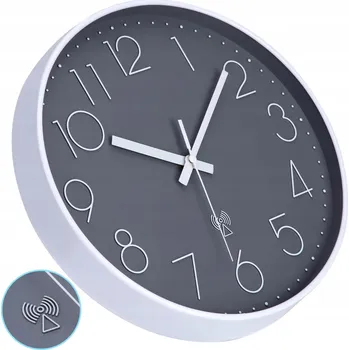 Hodiny Nástěnné Quartzové Hodiny Řízené Radiovým Signálem 30 cm Velký Ciferník Šedé Tiché