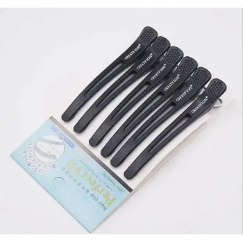 6 ks Ploché kachní kadeřnické klipsy do vlasů | sponky - černý