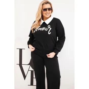 Dámská halenka Dámská souprava máslíčko Plus Size s širokými nohavicemi a límečkem černý UNI